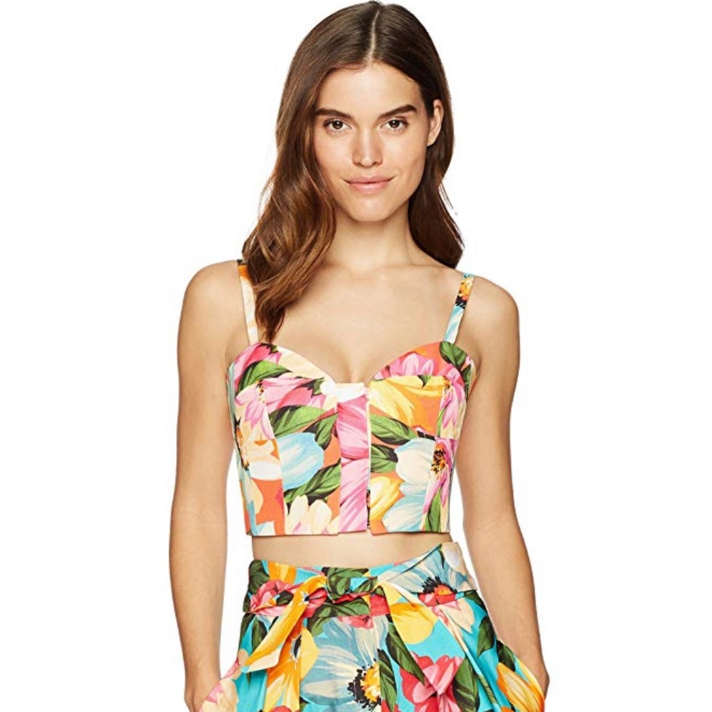 MILLY Women's Floral Print Faille Seamed Bustier
